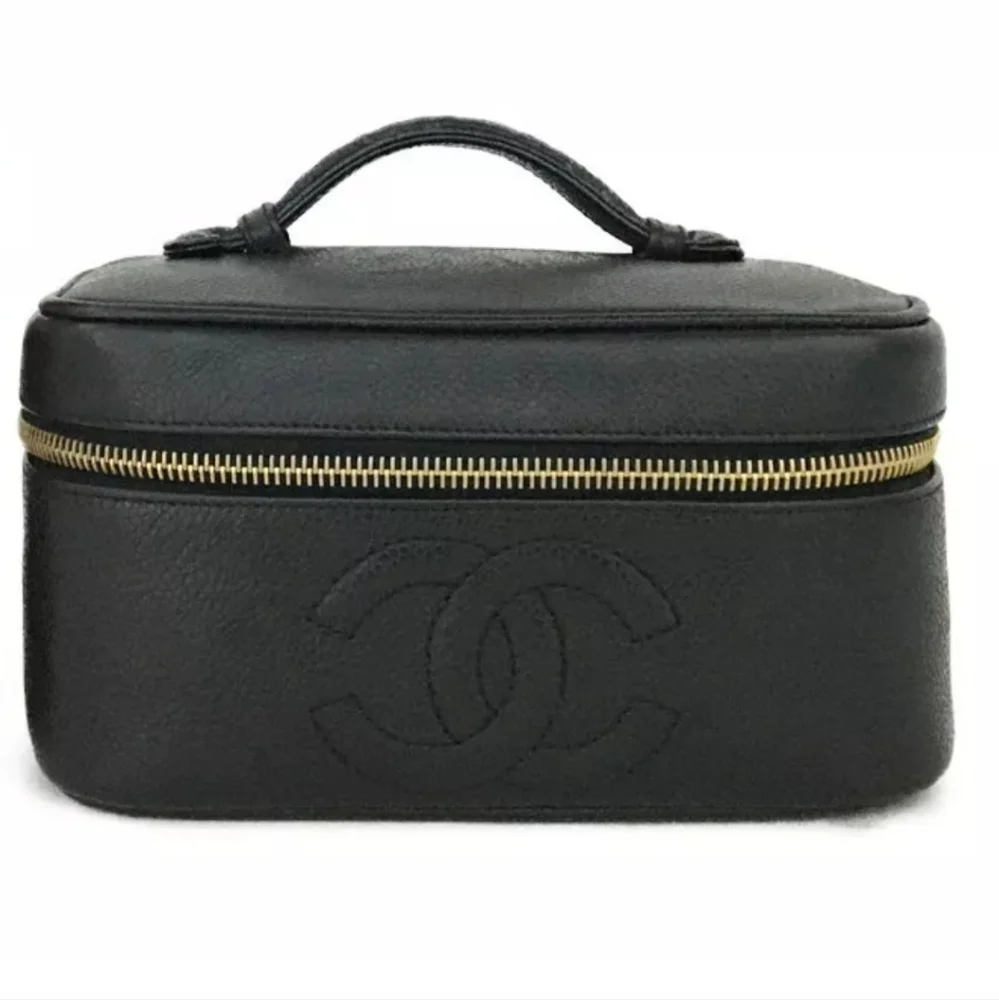 CHANEL CC Logo Grained Calfskin Cosmetics Vanity Hand Bag - Picture 2 of 12